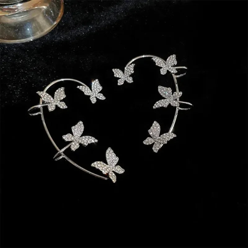 Silver Plated Metal Butterfly Ear Clips Without Piercing for Women Sparkling Zircon Ear Cuff Clip Earrings Wedding Jewelry