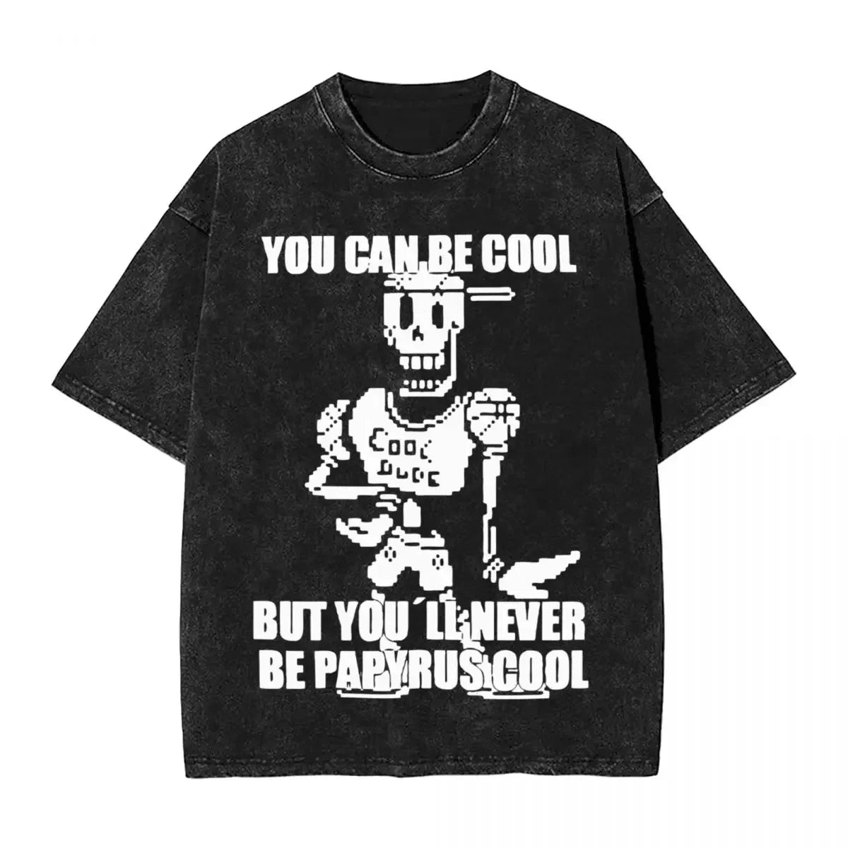 Washed Cartoon T Shirts Undertale Dog Pocket Graphic T-Shirts Cotton Loose Streetwear Short Sleeve Tee Shirt Men Women Clothing