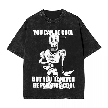 Washed Cartoon T Shirts Undertale Dog Pocket Graphic T-Shirts Cotton Loose Streetwear Short Sleeve Tee Shirt Men Women Clothing