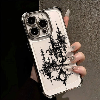 Cool Dark Gothic Cross Mark Line Plating Phone Case For IPhone 17 16e 16 15 14 13 12 11 Pro Max X XR XSMax 7 8 Mini Air Plus