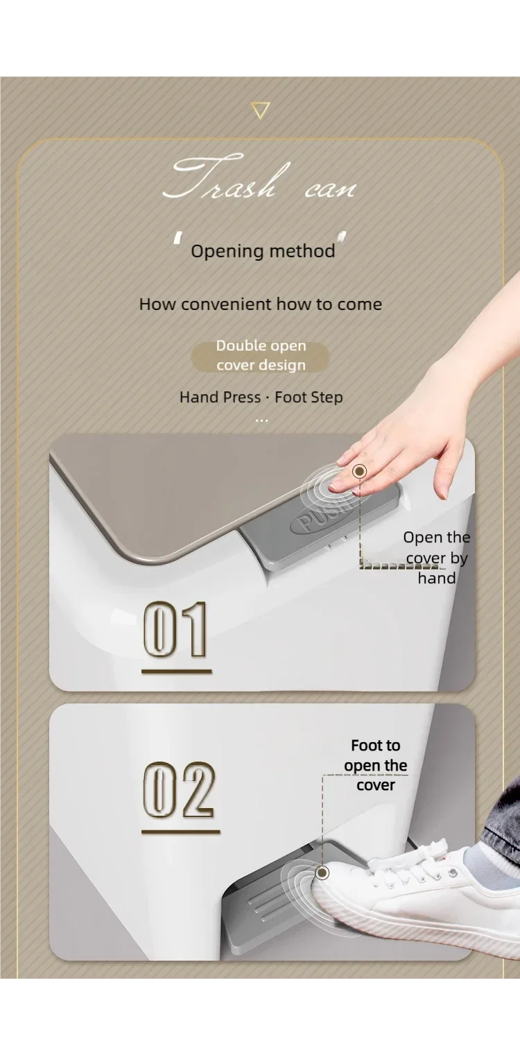 Plastic Foot Pedal Trash Can - Double Opening Bin for Bathroom Kitchen Office