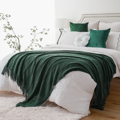 Caramel Knit Throw Blanket - Lightweight Plaid Blanket for Couch and Bed
