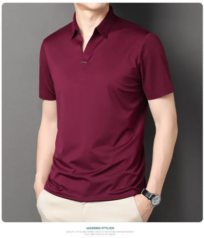 Men's Polo Shirt - Elastic Stretch, Business Casual Short Sleeve Polo for Office Wear