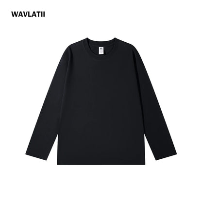 WAVLATII New Women Long Sleeve T shirts Female Blue 230 GSM Casual Oversized Tess Lady Solid Basic White Black Tops WLT2470