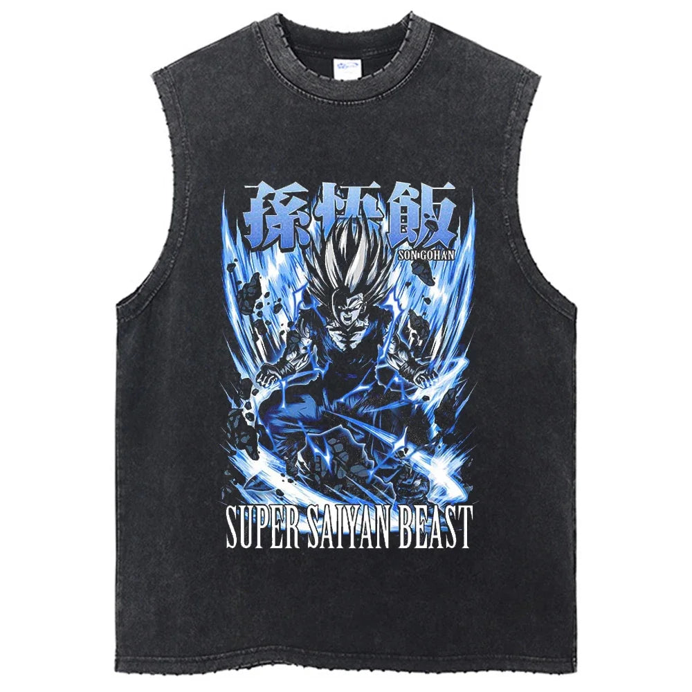 Fashion Dragon Ball Z Harajuku T-Shirts Retro Streetwear Washed Anime Man Tank Tops Tees Retro Manga Oversize Sleeveless Vest
