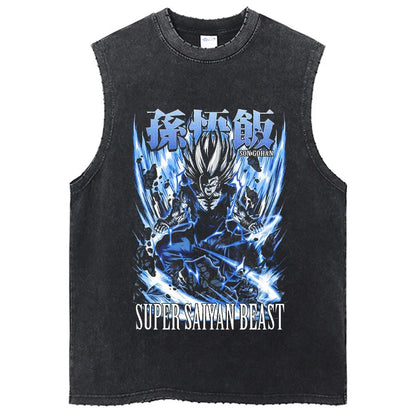 Fashion Dragon Ball Z Harajuku T-Shirts Retro Streetwear Washed Anime Man Tank Tops Tees Retro Manga Oversize Sleeveless Vest