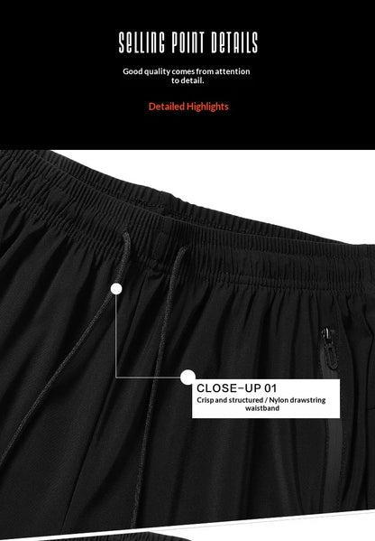 Men's Ice Silk Casual Pants Summer Quick Dry Lightweight Joggers with Zipper Pockets Elastic Waist Sports Trousers for Running F