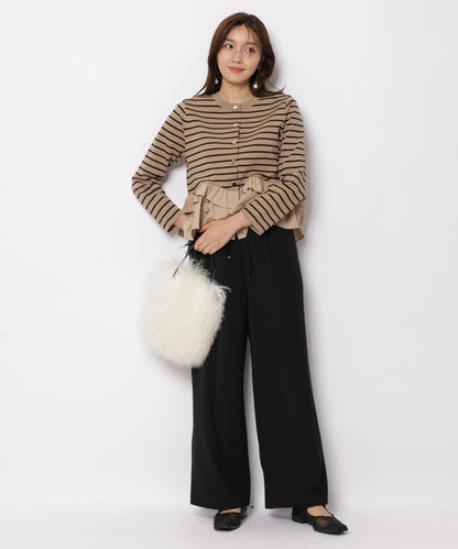 Fashionable Stripe Knitted Sweater Loose Fit Color Block Neckline Long Sleeve Women's Autumn Winter Casual Style Breathable