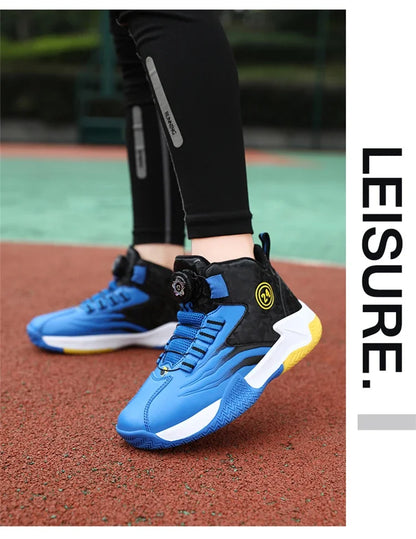 Children Basketball Sports Shoes Swivel Button Casual Shoes Four Seasons Kids Mesh Sneaker Non-slip Boys Girls Outdoor Training