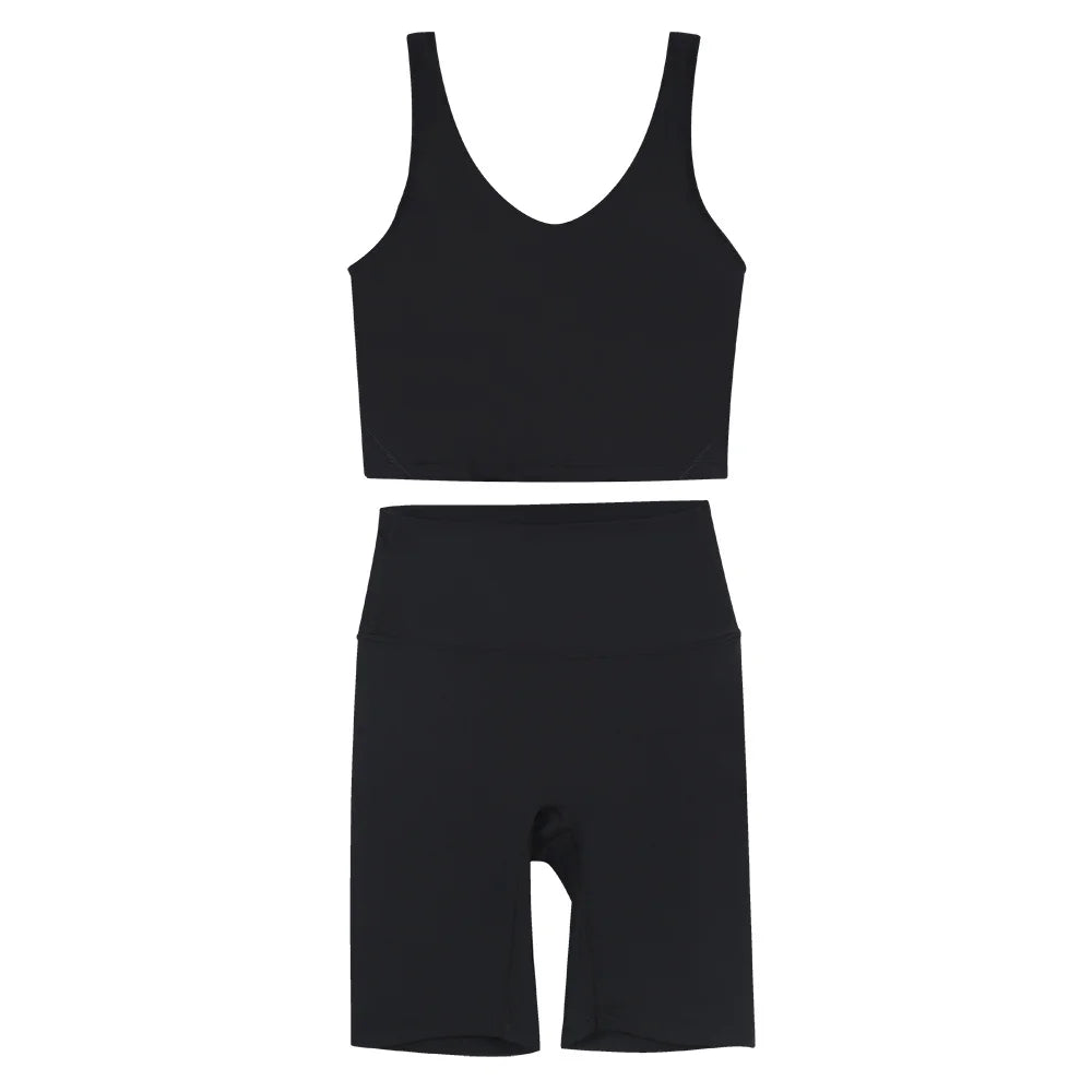 2026 Yoga Women's Bra With U-shaped Back Sets Fitness Running Summer Breathable Quick Drying Fixed Vest Five-point pants