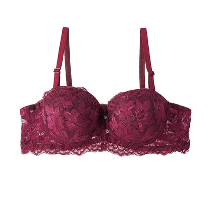 Women's Push Up Half Cup Bras French Lace Floral Bralette Thicken Bottom Gathered Underwire 36-42 A/B Cup Small Chest Underwear
