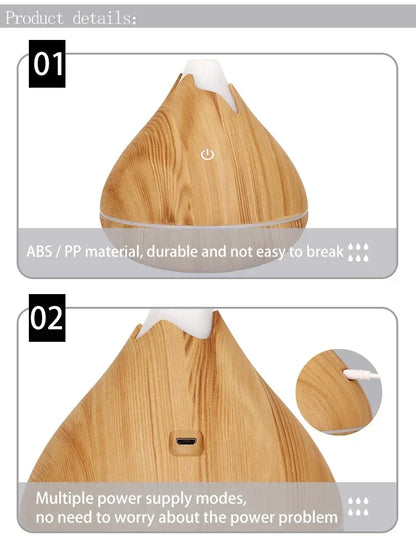 Wood Grain Essential Oil Diffuser - 350ML Ultrasonic Humidifier with Remote Control and 7 Color LED Light - ZOOMNSTORE