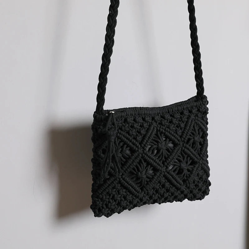 Handmade Cotton Crossbody Bag - Vintage Tassel Shoulder Messenger for Women Summer Beach Handbag 2023