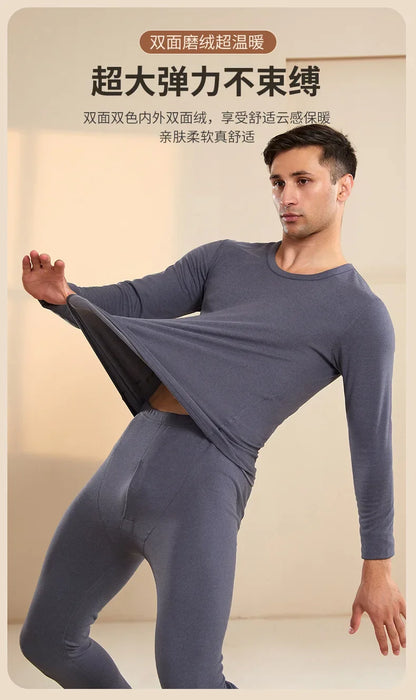 Men Wool Winter Long Sleeves Thermal Warm Thick Sweater Thermal Underwear Soft Fleece Lined Long Johns Set Thermal Clothes
