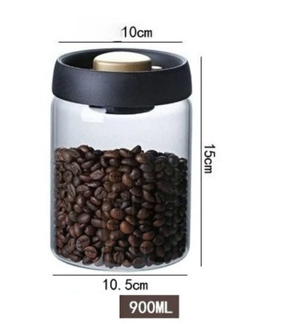 Glass Coffee Vacuum Container - 900ml Storage for Beans Spices  Tea