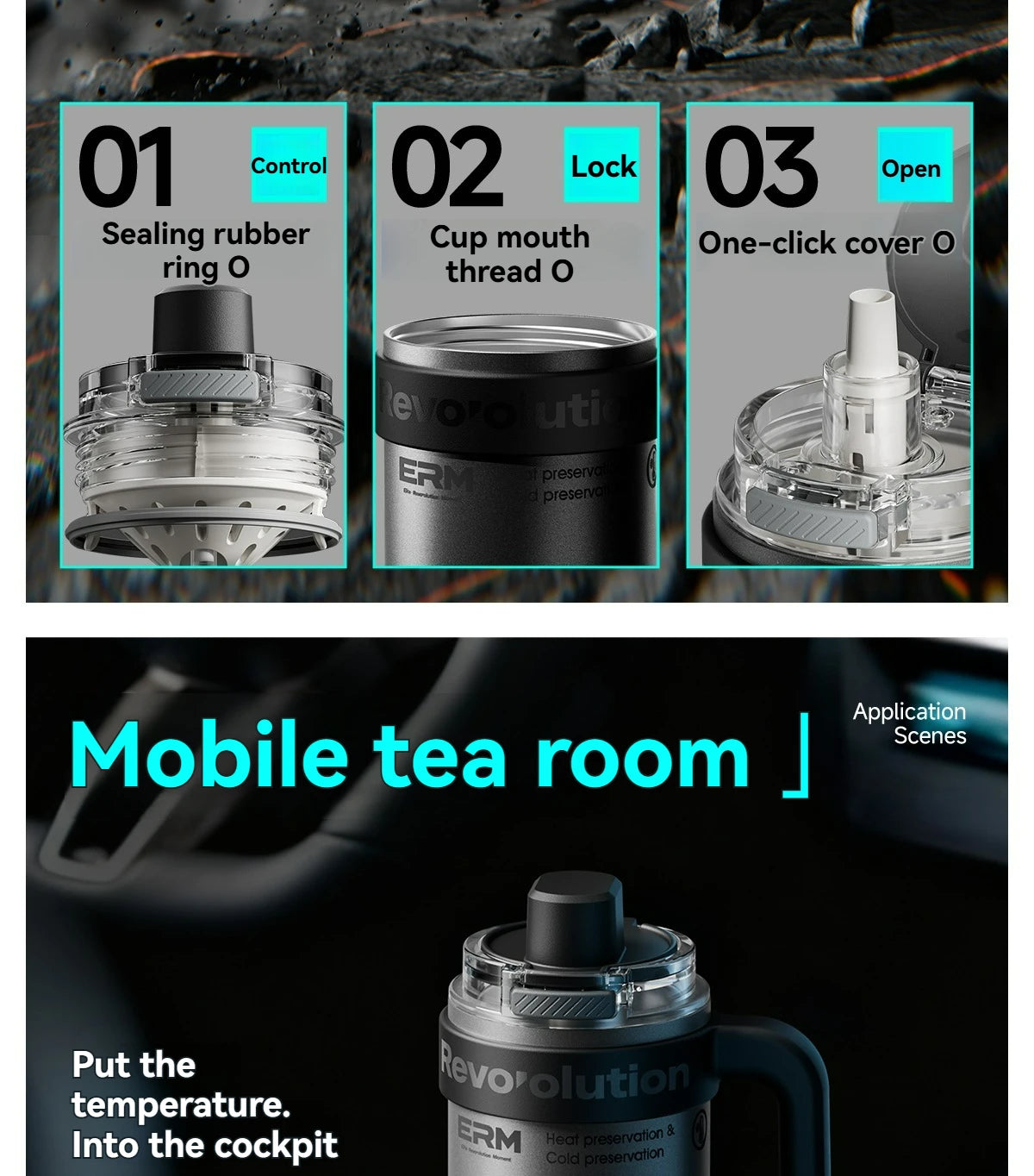 1200ML Extra Large Tumbler Ceramic Drinkware Stainless Steel Water Bottle Insulated Vacuum Flask Straw & Handle Leakproof Mug