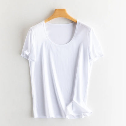 Women's V-Neck T-Shirt – Silk-Linen-Cotton Solid Summer Tee