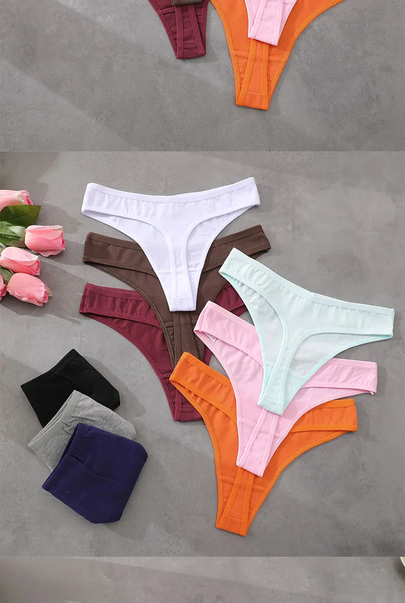 6Pcs/Set Women‘s Cotton Seamless Pantys Sexy Low Waist Soft Comfortable Thongs Fashion Girl Breathable Intimates G-Strings