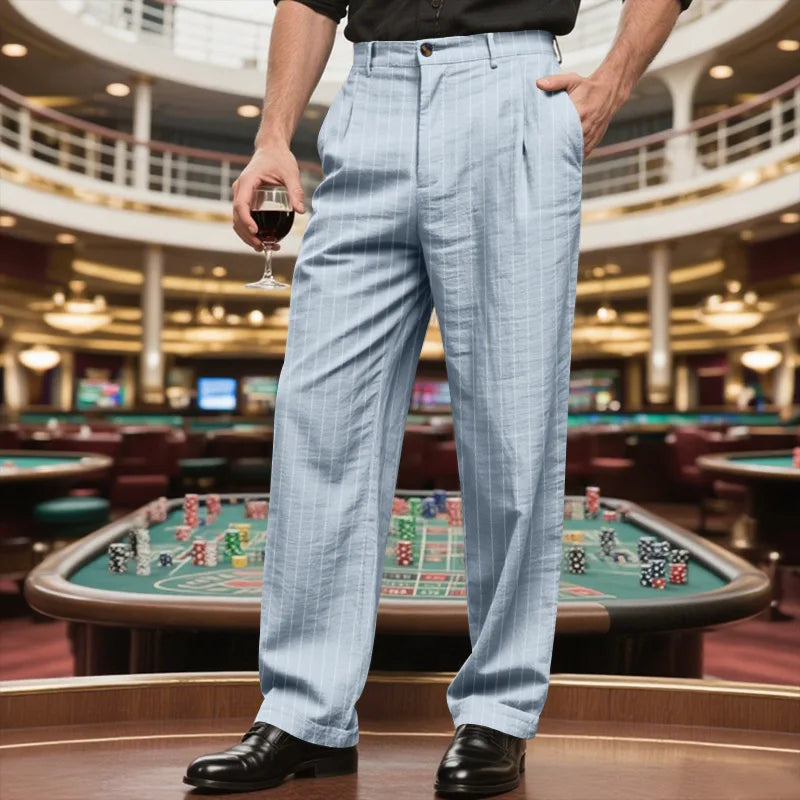 Linen Casual Pants - Men’s Striped Straight-Leg Breathable Loose Trousers for Spring