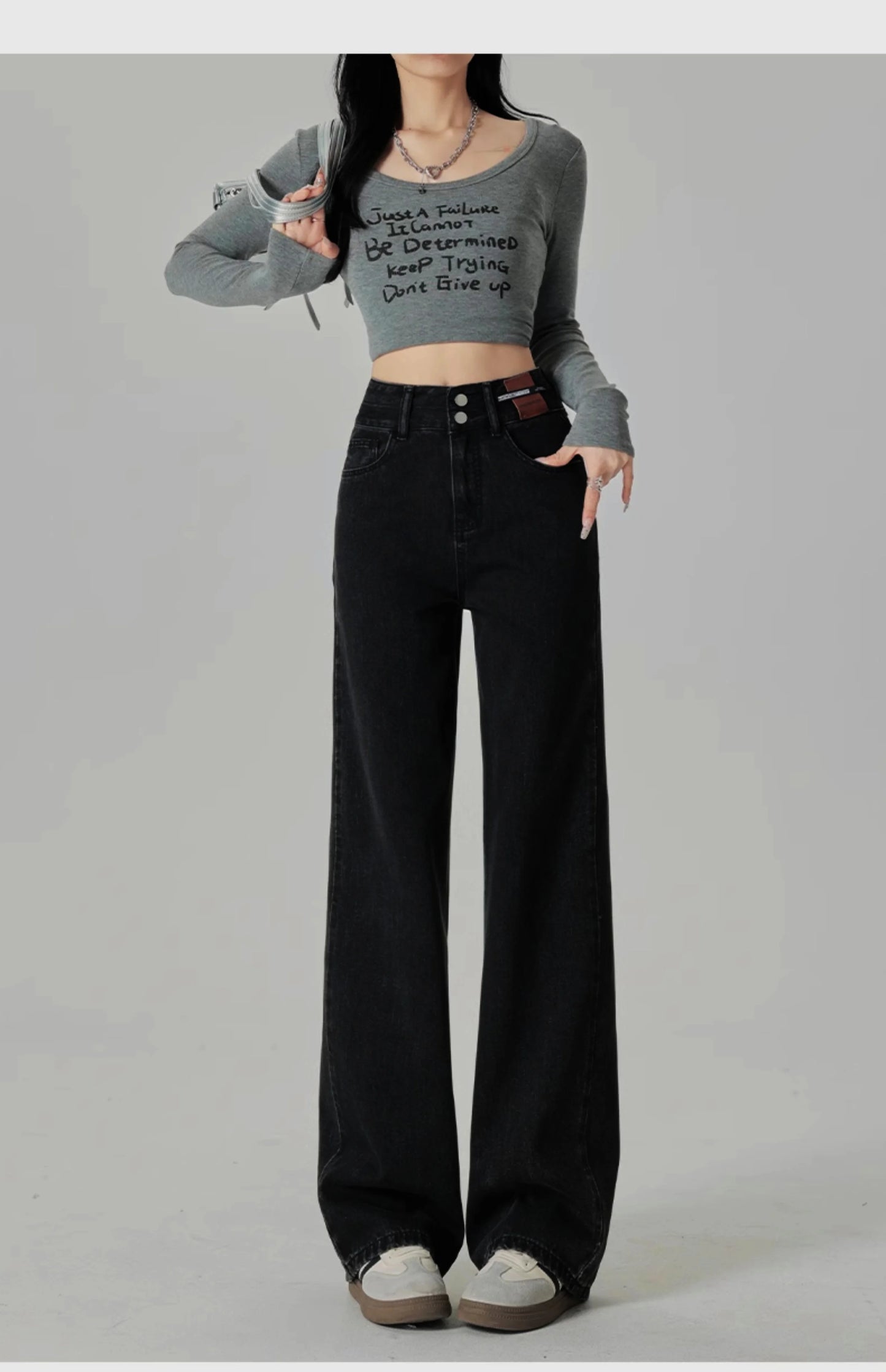 Women's Narrow Cut Wide Leg Jeans With High Waist And Hanging Feeling Straight Leg Casual Look Slim Contrasting Colors Pants