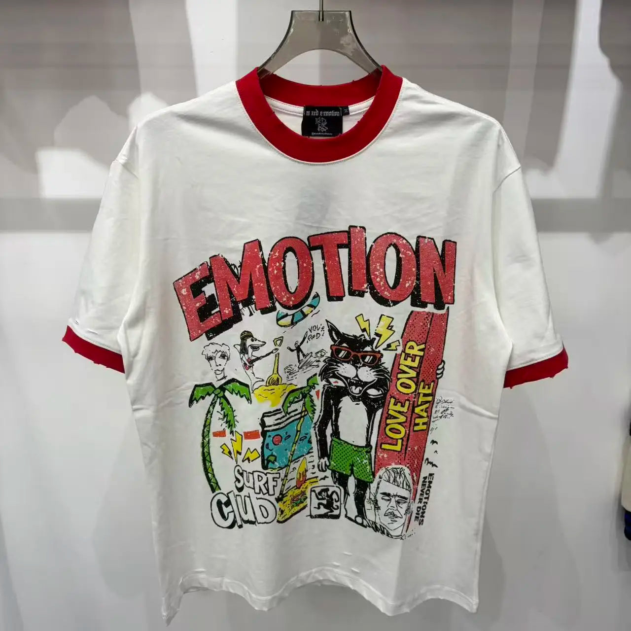 New MIXED-EMOTION Rhinestone cartoon printed pattern 100% cotton Men Women T-shirt Loose casual Shinning Diamond Tees Oversized Top