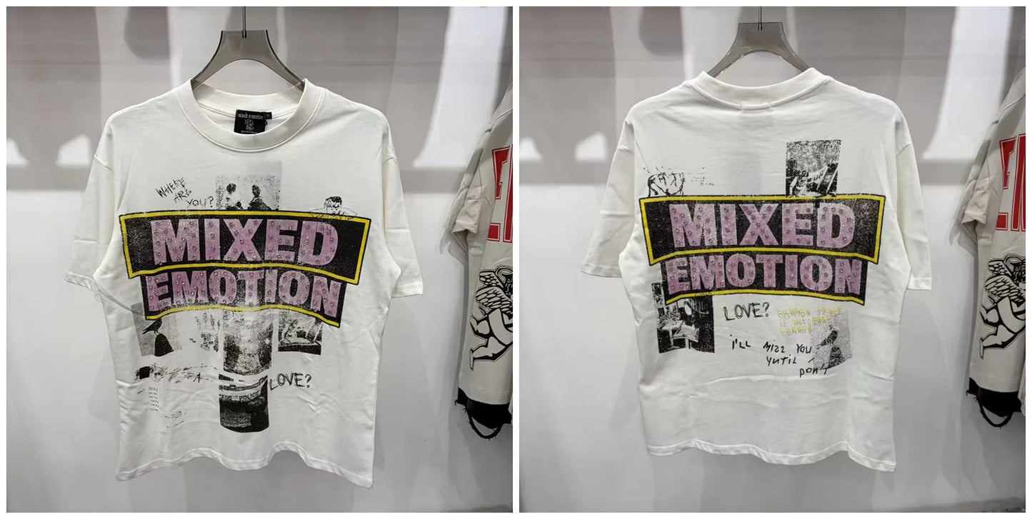 New MIXED-EMOTION Rhinestone cartoon printed pattern 100% cotton Men Women T-shirt Loose casual Shinning Diamond Tees Oversized Top