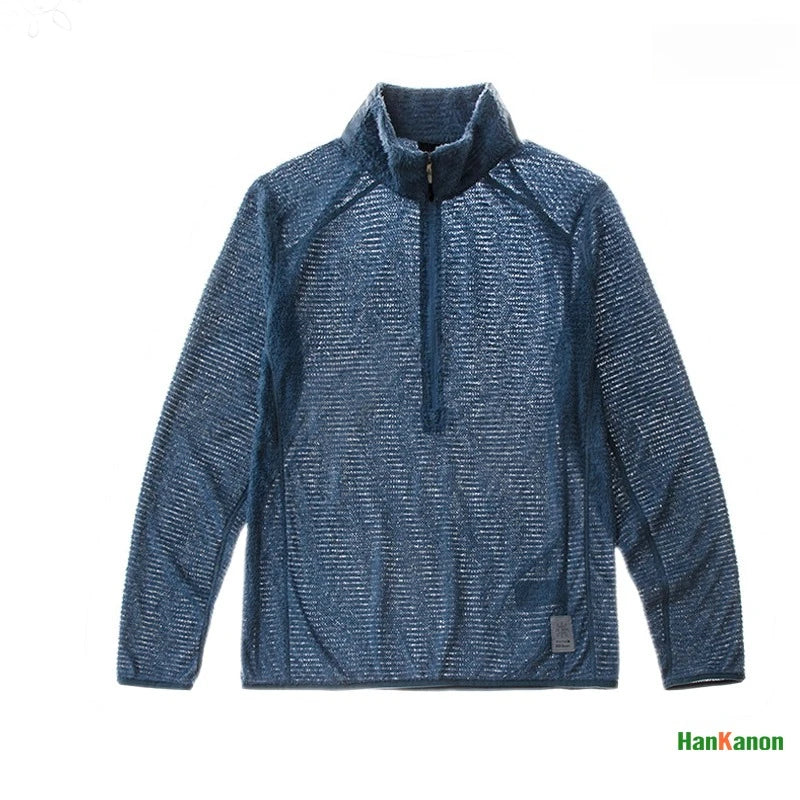 Men's Half-Zip Stand Collar Sweatshirt, Versatile Air Fleece Base Layer for Outdoor Camping, Hiking, Cycling