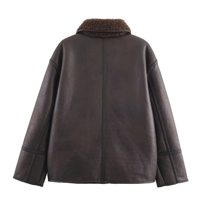 Women Warm Jacket - Casual Streetwear Single Breasted Lapel Collar Coat With Button Decoration