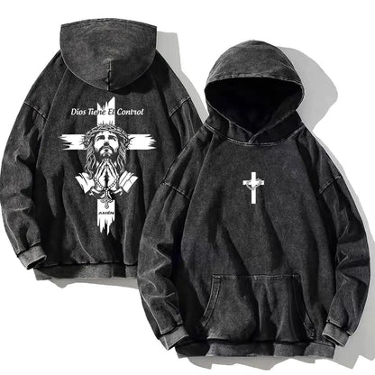Vintage PSALM 91:11 Print Cotton Washed Hoodie Casual Hip Hop Men Women High Street Retro Hooded Sweatshirt Winter Pullover