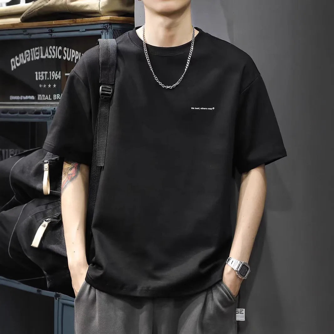 Men's Cotton T-Shirt - Printed Loose Fit Summer O-Neck Tee with Breathable Broadcloth Fabric