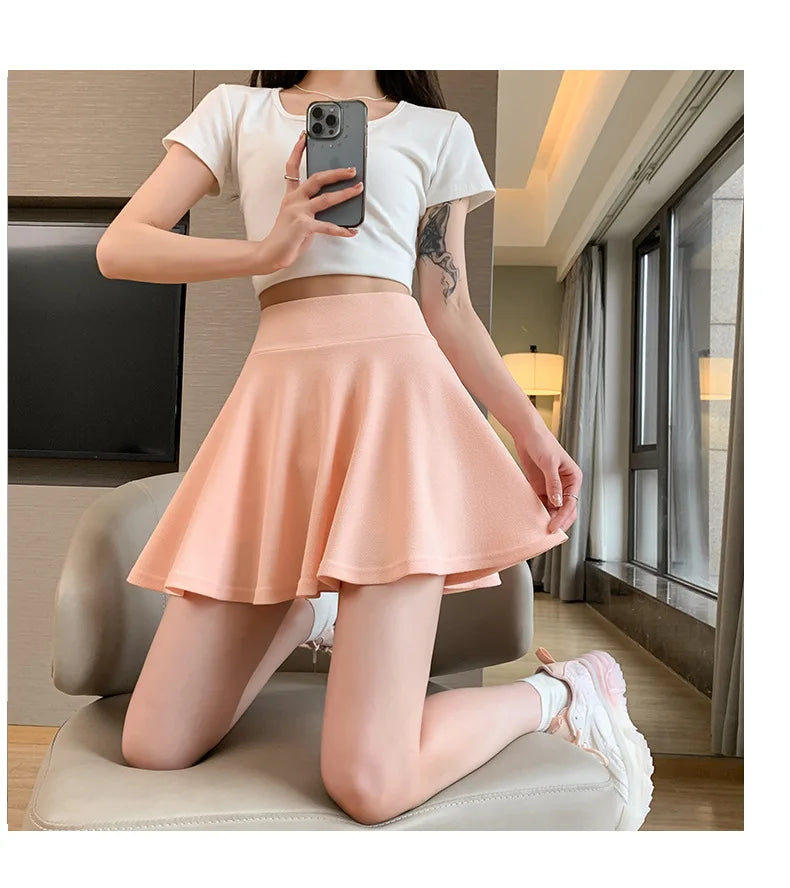 Summer Women's Skirts Fashion Sexy Mini Elastic Pleated Sun Skirts For School Girl Uniform Korean Black High Waist Tennis Skirts
