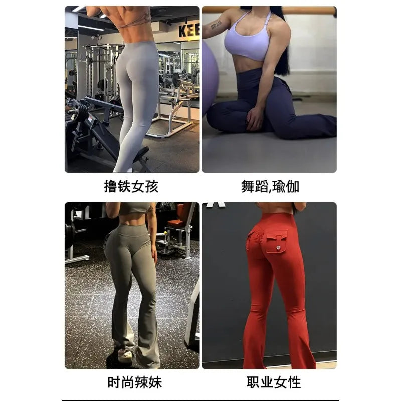 The Latest Women's Wide-leg High-elasticity Yoga Leggings Tooling Pockets Yoga Pants Hip-lifting Sports Fitness Pants Micro