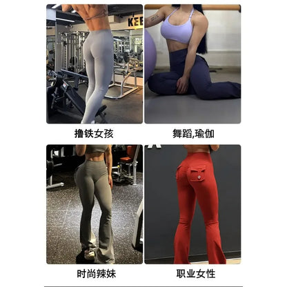 The Latest Women's Wide-leg High-elasticity Yoga Leggings Tooling Pockets Yoga Pants Hip-lifting Sports Fitness Pants Micro