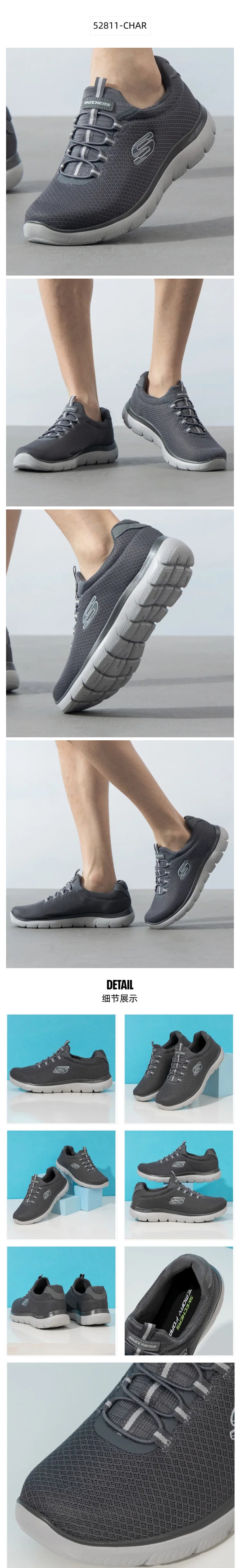 Skechers Men's Shoes New Summer Mesh Breathable Slip-On Casual Shoes Authentic Soft Sole Shoes for the Elderly 52811-CHAR