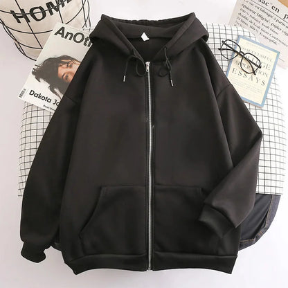 High Street Hoodie Men Solid Color Zip Up Long Sleeve Loose Jacket Coats Casual Hooded Sweatshirt Y2K Fashion Outdoor Clothes