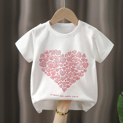 1pcs Summer Pure Cotton Girl Cartoon Tee Fashion Top Children Short Sleeve T-shirts Child Loose Casual Solid Tshirt Baby Clothes