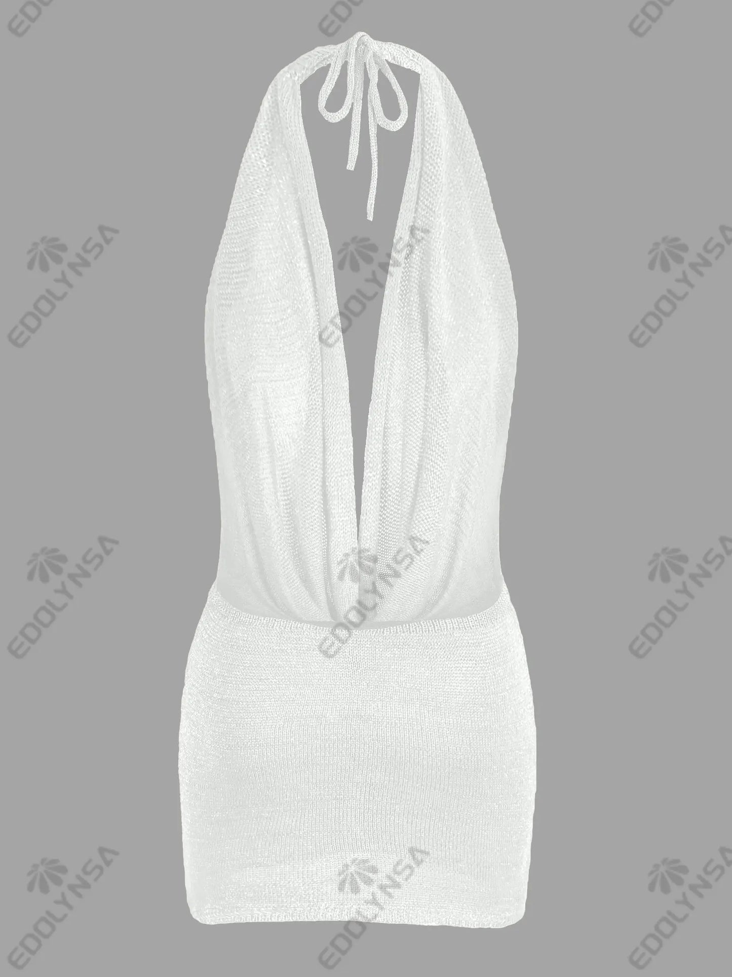 Silk Backless Mini Dress - Slim Fit Summer Vacation Dress With Deep V Neck & Spaghetti Straps