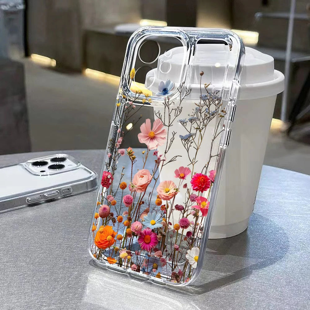 Clear Phone Case For Samsung S26 S25 Ultra S24 S23 S22 S21 A57 A37 A17 A07 A56 5G A36 A26 A16 A55 A54 A53 Pink Flower Soft Cover