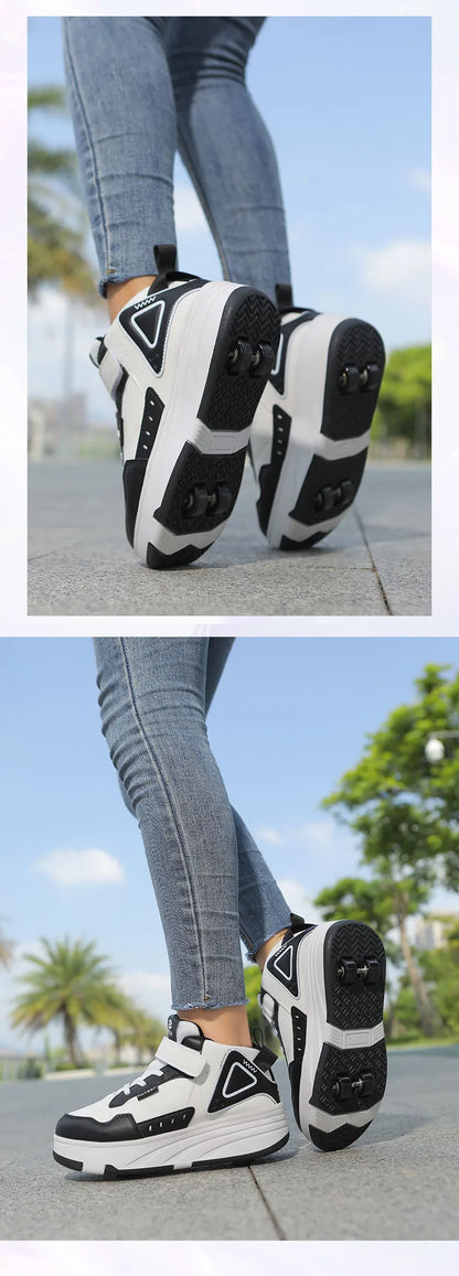 Children Roller Skates - Kids 4 Wheel Shoes With TPR Outsole & Hook And Loop Closure