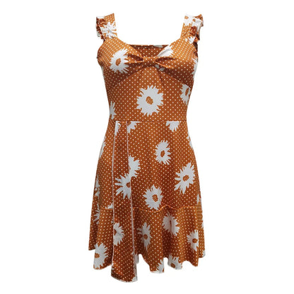 Breezy Sleeveless Dress with Vibrant Floral Print and Elegant V-Neck ﻿