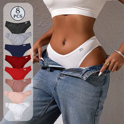 8pc Underwear Women Soft Panties Low-Waist Lingerie V Waist Briefs High Elastic Knickers Comfortable Underpants