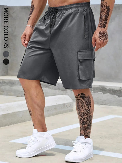 Men's Cargo Shorts - Casual Lightweight Polyester Shorts with Adjustable Drawstrings & Zipper Pockets