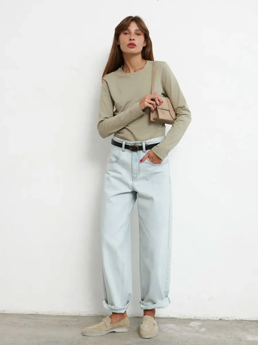 Cotton Loose T Shirt - Women's Casual Tops | Oversized Long Sleeve Basic Solid Shirt