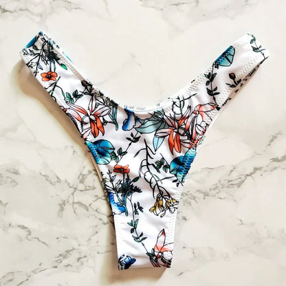 Sexy Floral Print Brazilian Bikini Bottom Women's Swimwear High Waisted New V Thong Swimsuit Bathing Suit Women Swimwear Women