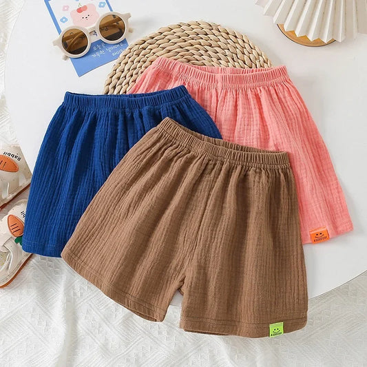 Korea Style Kids Cotton Shorts - Solid Color Summer Beach Pants for Boys  Girls 4-12Y