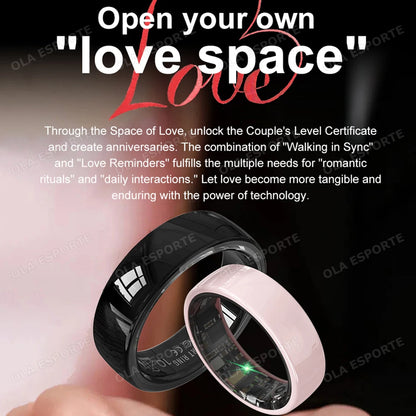 Smart Ring Couple Space Interaction Health and Sleep Monitor Multi Sport Mode Gesture Control 5ATM Waterproof with Charging Case
