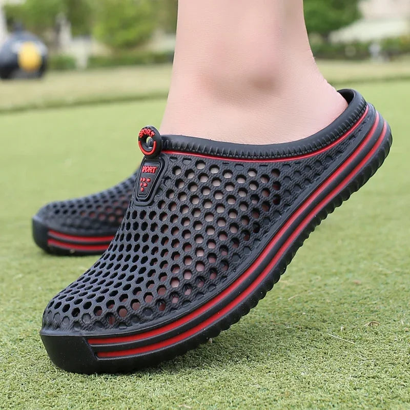 Summer Couple Breathable Half Slippers Men Outdoor Baotou Hole Sandals Beach Flip-flops Men's Casual Flip-flops Platform Sandals