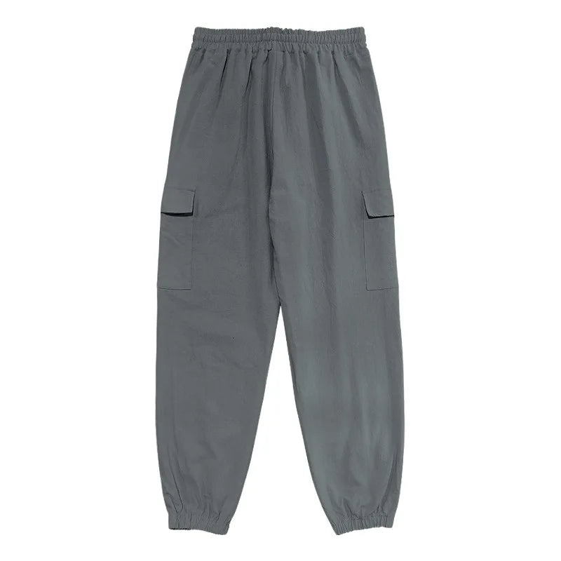 Men's Casual Cargo Pants - Cotton Linen Multi-Pocket Ankle-Length Trousers