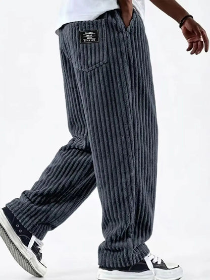 Winter Thick Warm Corduroy Sweatpants Men Fleece Liner Drawstring Straight Loose Track Pants Male Casual Fleece Thermal Trousers