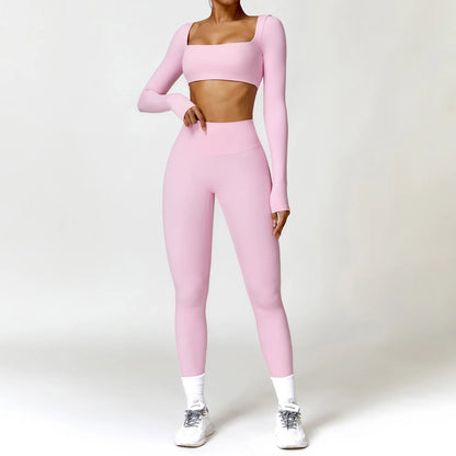Women Yoga Suit - Quick Dry Gym Tracksuit With Long Sleeve Top & High Waist Leggings